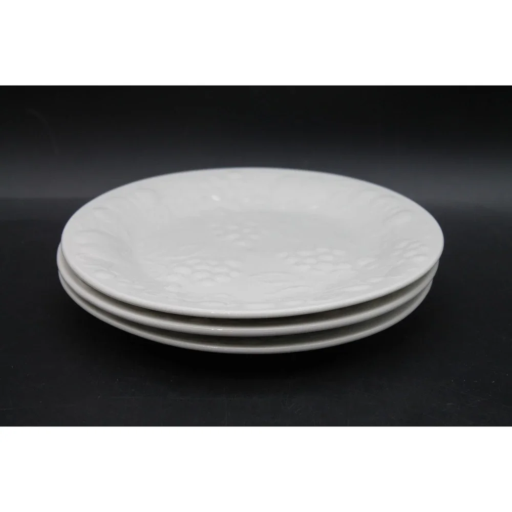 Gibson Housewares White Embossed Fruit Salad Plates Set of 3 Ceramic 7.75